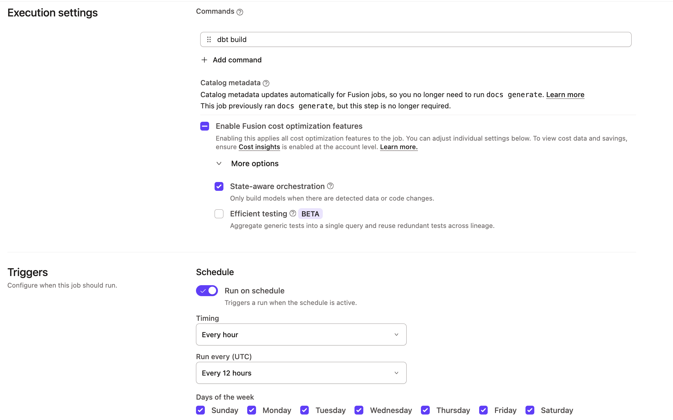 Example of Triggers on the Deploy Job page